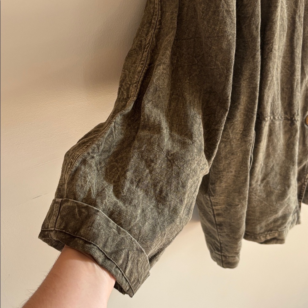 Krista Larson • 100% linen olive green acid wash army jacket - Picture 4 of 10